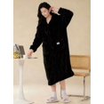 thumbnail image 6 of Womens Black Plush Hooded Bathrobe, Thermal Lined Fleece Sleepwear, Cozy, 6 of 6