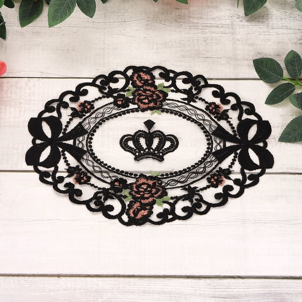 Uxcell 2Pcs Manteles de Encaje, 9.06" x 11.81" Doilies de Mesa Vintage, Negro