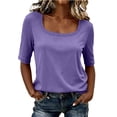 thumbnail image 6 of Migroa Scoop Neck Elbow Length Half Sleeve Tops for Women 1/2 Sleeve T-Shirt Casual Summer Loose Basic Tees Summer Going Out Work Cute Shirts Trendy 2026 Dark Purple L, 6 of 6