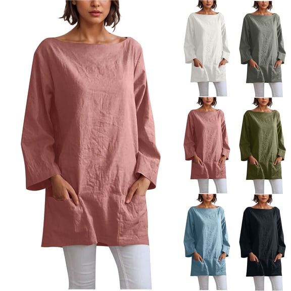 Fall Saving! HVOBTTY Women's Long Sleeved T Shirt, Fall and Winter Tops for Women, Women's Casual Soft Fashion Long Sleeve Crew Neck Extended Everyday Wear T Shirt with Pocket Army Green, Army Green