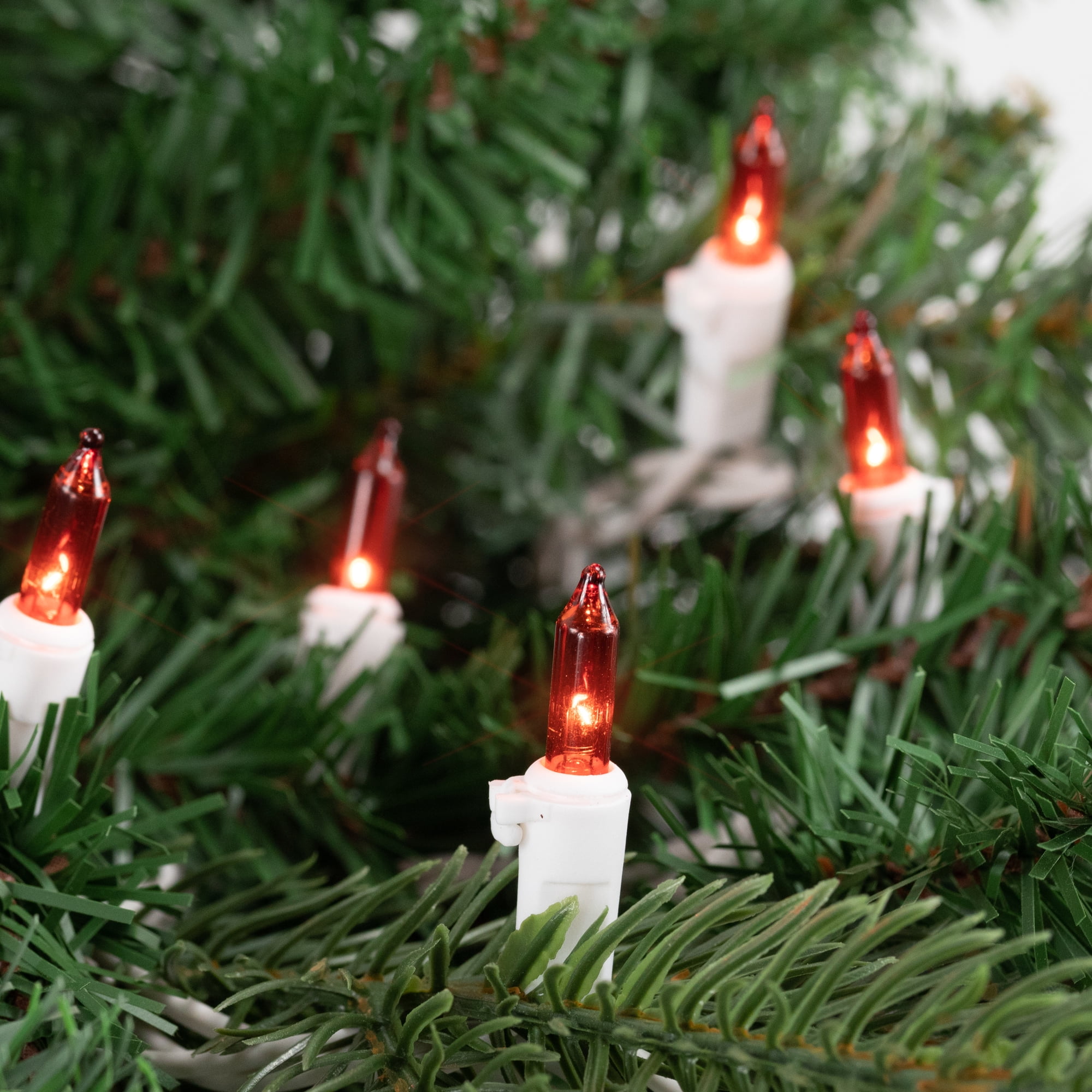 Set of 100 Orange Mini Christmas Lights 2.5" Spacing - White Wire
