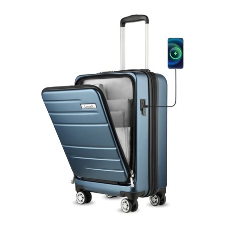 YOETEY Carry on Luggage Hardshell Luggage, PC Suitcase with Front Pocket USB Port for Adult 20 inch