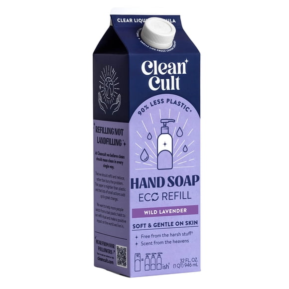 Recambio de jabón líquido para manos Cleancult - Lavanda silvestre - Hidrata la piel seca y sensible - Hecho con aceites esenciales de aloe vera y lavanda - Ecológico - Embalaje a base de papel - 32 o