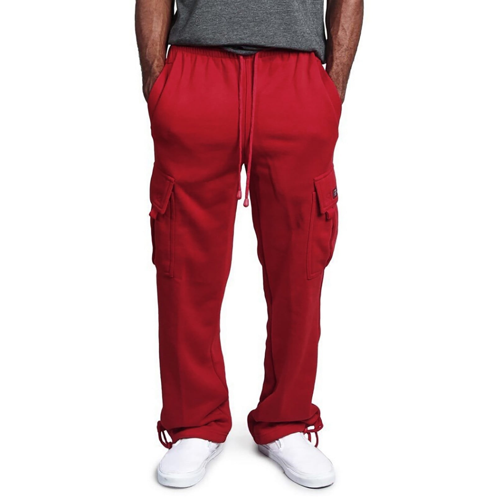 Cargo Pants For Men，Cool Solid Color MultiPocket Cargo Tapered Long