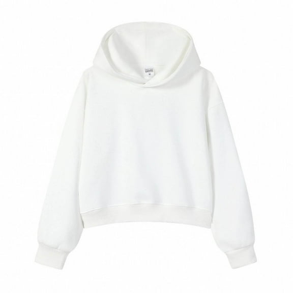 Fiaer Cropped Hoodies for Women Oversized Trendy Long Sleeve Hooded Sweatshirts Baggy Fashion Plain Tops White XL