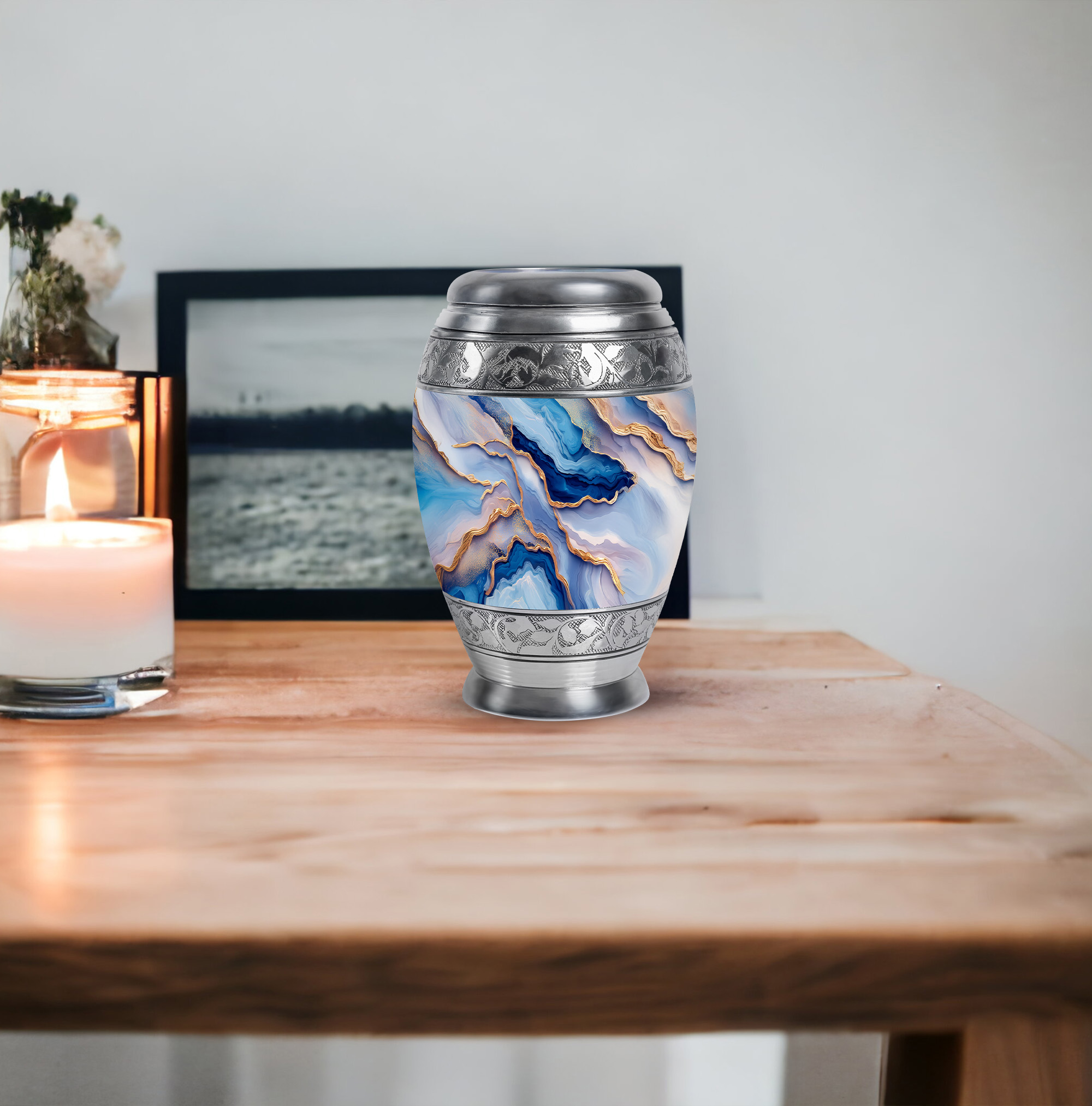 SABURIAL Blue Urn for Human Ash - Decorative Urn for Male & Female Remains - Cremation Urns for Dad Ash - Small for Adult Ashes Male - Burial Urns for Women Ashes - Small Keepsake 3 Inch - Pack of 1