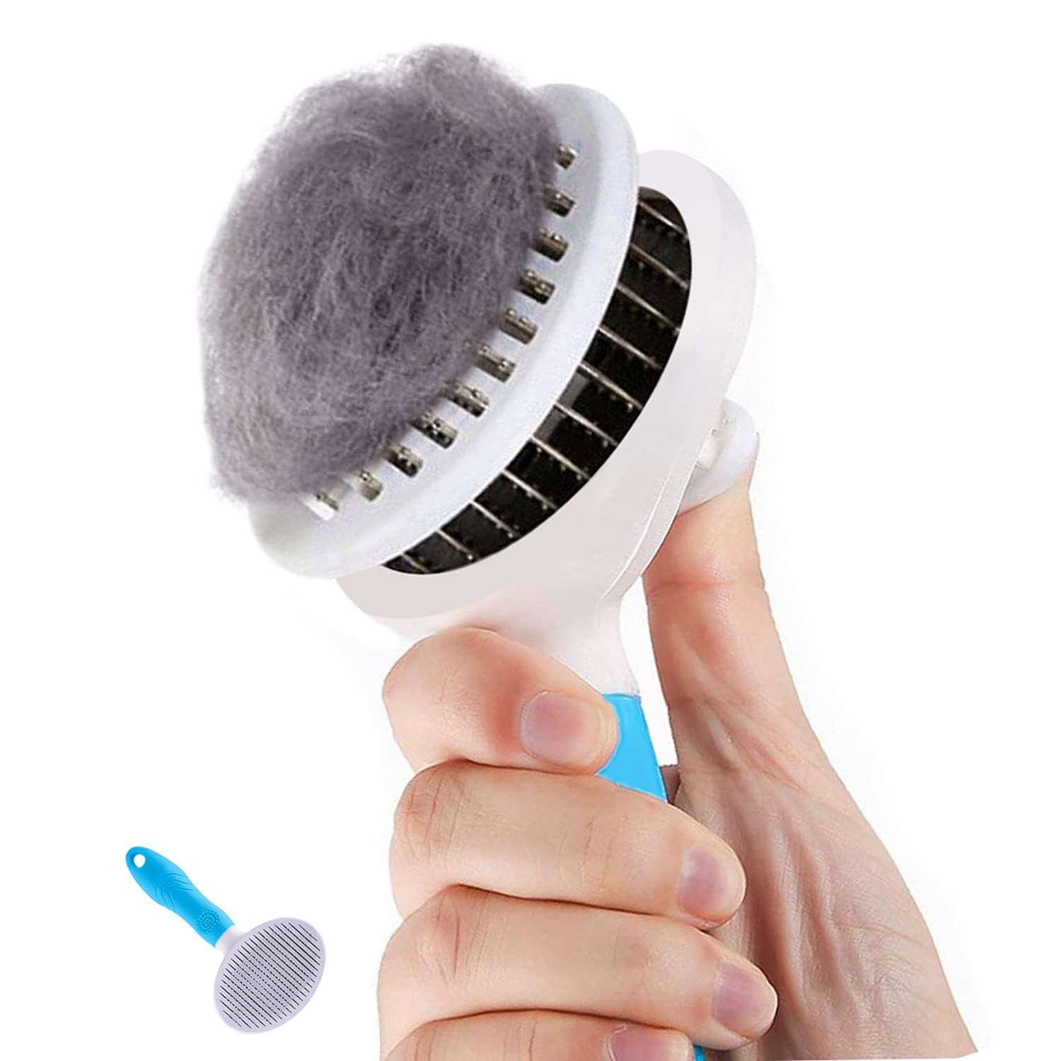 SkyAuks Cat Grooming Brush, Cat Brush for Shedding, Self Cleaning Slicker Brushes for Dogs Cats, Gently Removes Loose Undercoat, Mats Tangled Hair Slicker Brush for Pet Massage, Blue