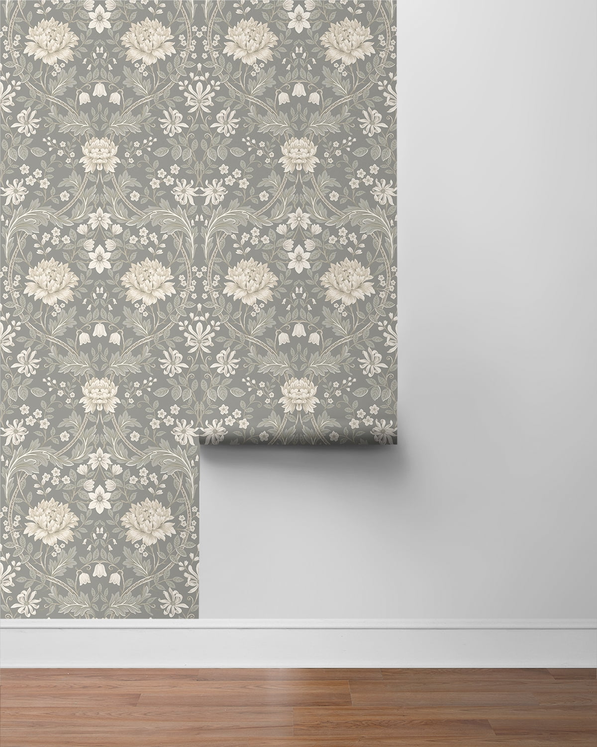 Seabrook Designs Daydream Grey Honeysuckle Floral Prepasted Wallpaper - 20.9 in. W x 33 ft. Roll
