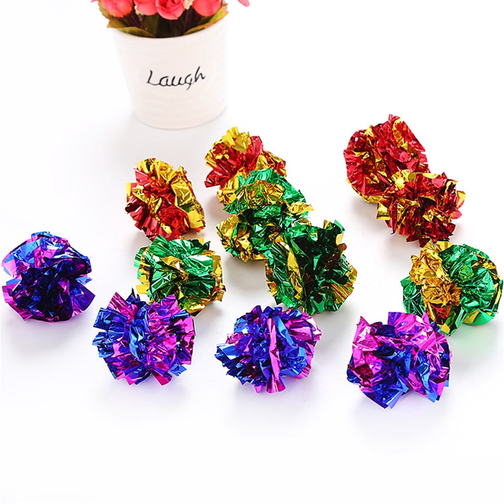 48 Pieces Cats Ball Kitten Teaser Ball Fun Glitter Balls Colorful Flower Balls Pet Cats Chew Balls for P