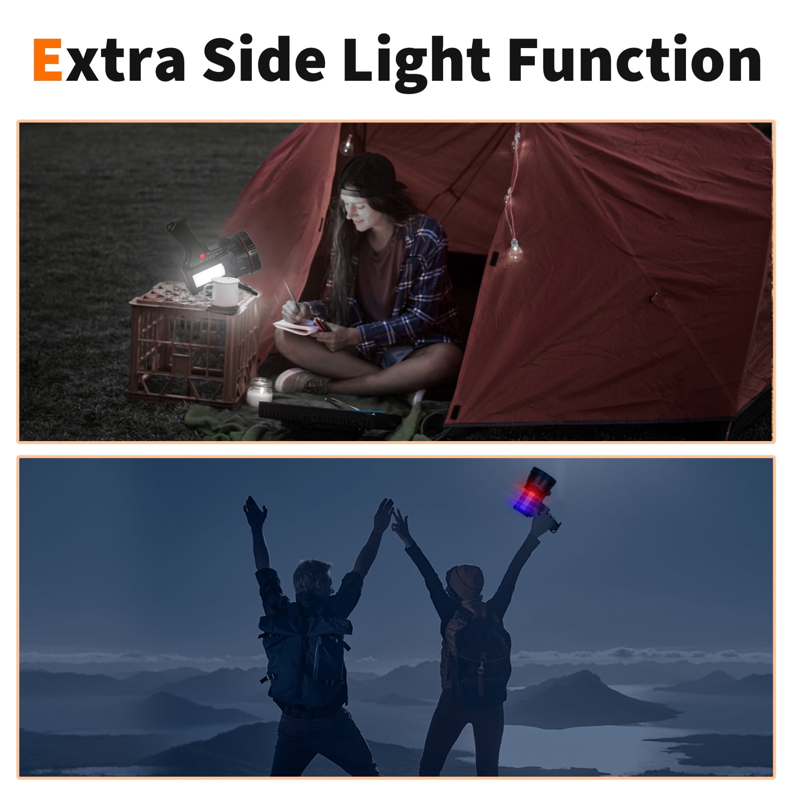 Hunting Friends Super Bright Rechargeable LED Spotlight Flashlight, Powerful Handheld Searchlight & Lantern with USB Power Bank Function, Ideal for Camping, Emergencies, and Outdoor Activities