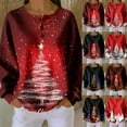 thumbnail image 5 of Women's Casual Christmas Print Waffle Henley Shirt Long Sleeve Top Button Up V Neck Loose Knit Fall Winter Favorite Blouse,Watermelon Red,2XL, 5 of 8
