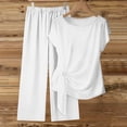 thumbnail image 4 of Dazajoo Two Piece Dressy Sets for Women Tie Front Blouse Tops Matching Elastic Waist Wide Leg Pants Summer Business Casual Outfits with Pockets,White,M, 4 of 5