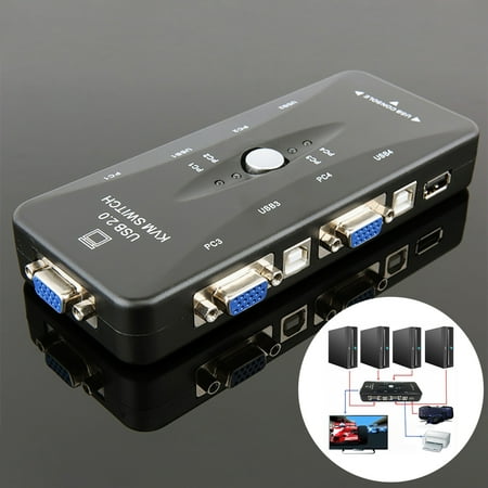 4 Ports USB 2.0 KVM Switch Mouse/Keyboard/Printer/VGA Video Monitor