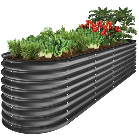 Best Choice Products 8x2x2ft Metal Raised Garden Bed, Oval Outdoor Planter Box w/ 4 Support Bars - Charcoal