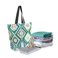 thumbnail image 2 of FORMRS Womens Canvas Tote Bag with Zipper Inner Pocket Shoulder Handbag, Green Geometric Flowers, 2 of 7