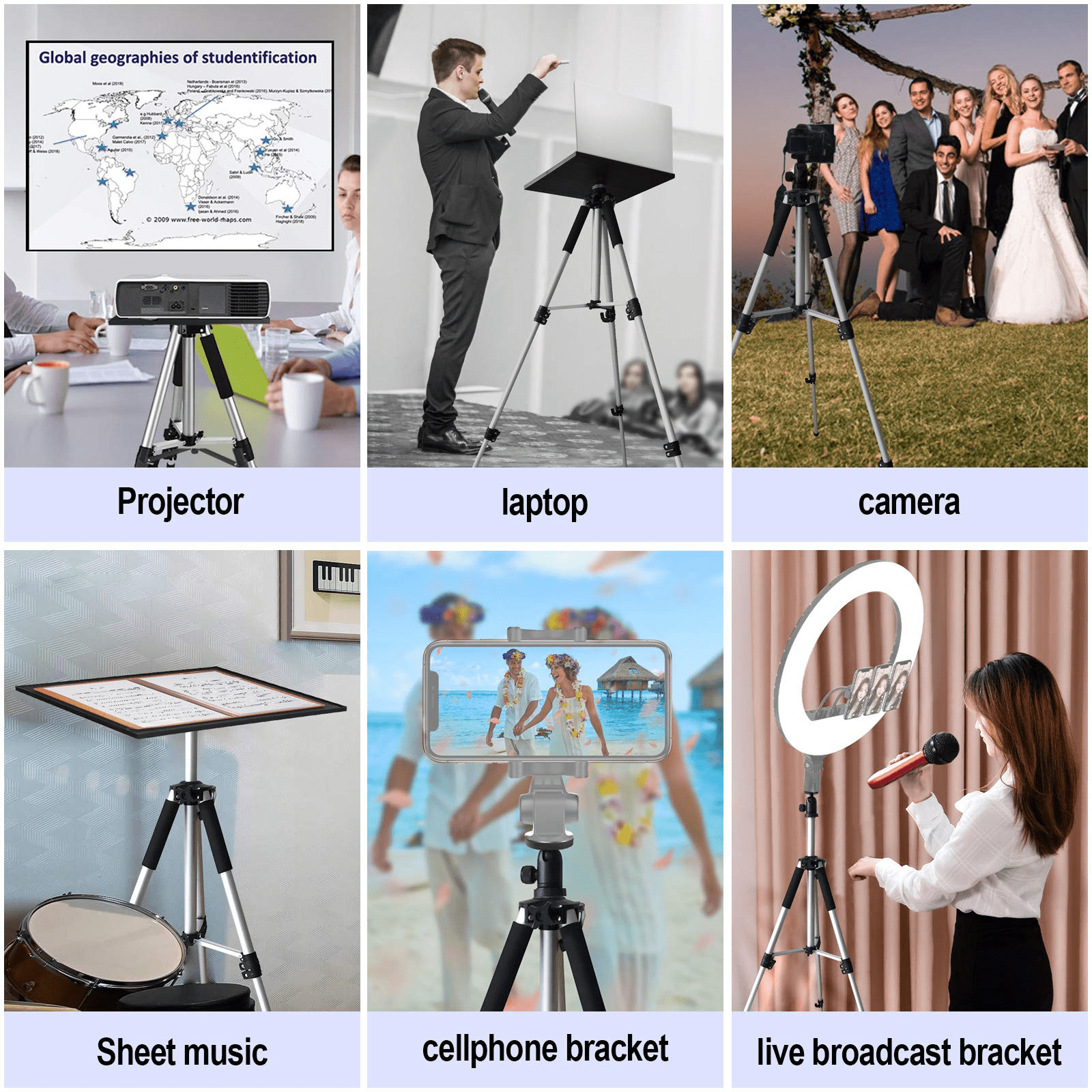 HOIN Projector Stand,Universal Laptop Stand, Aluminum Alloy Tripod Stand Adjustable Height from 17-48 inchwith Tray and Ball Head,Carry Bag(Silver)