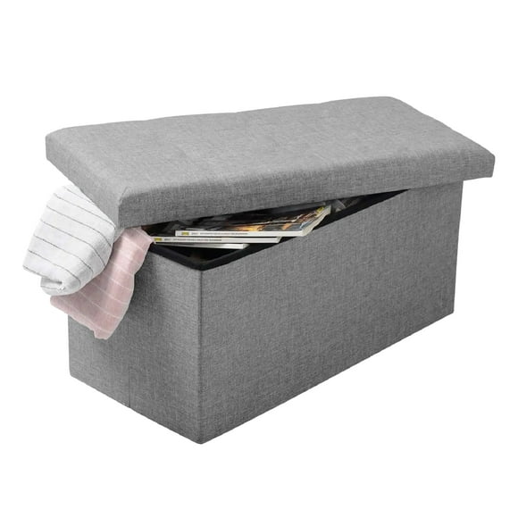 Baúl Plegable De Almacenamiento Tipo Taburete Con Asiento Acolchonado En Color Gris