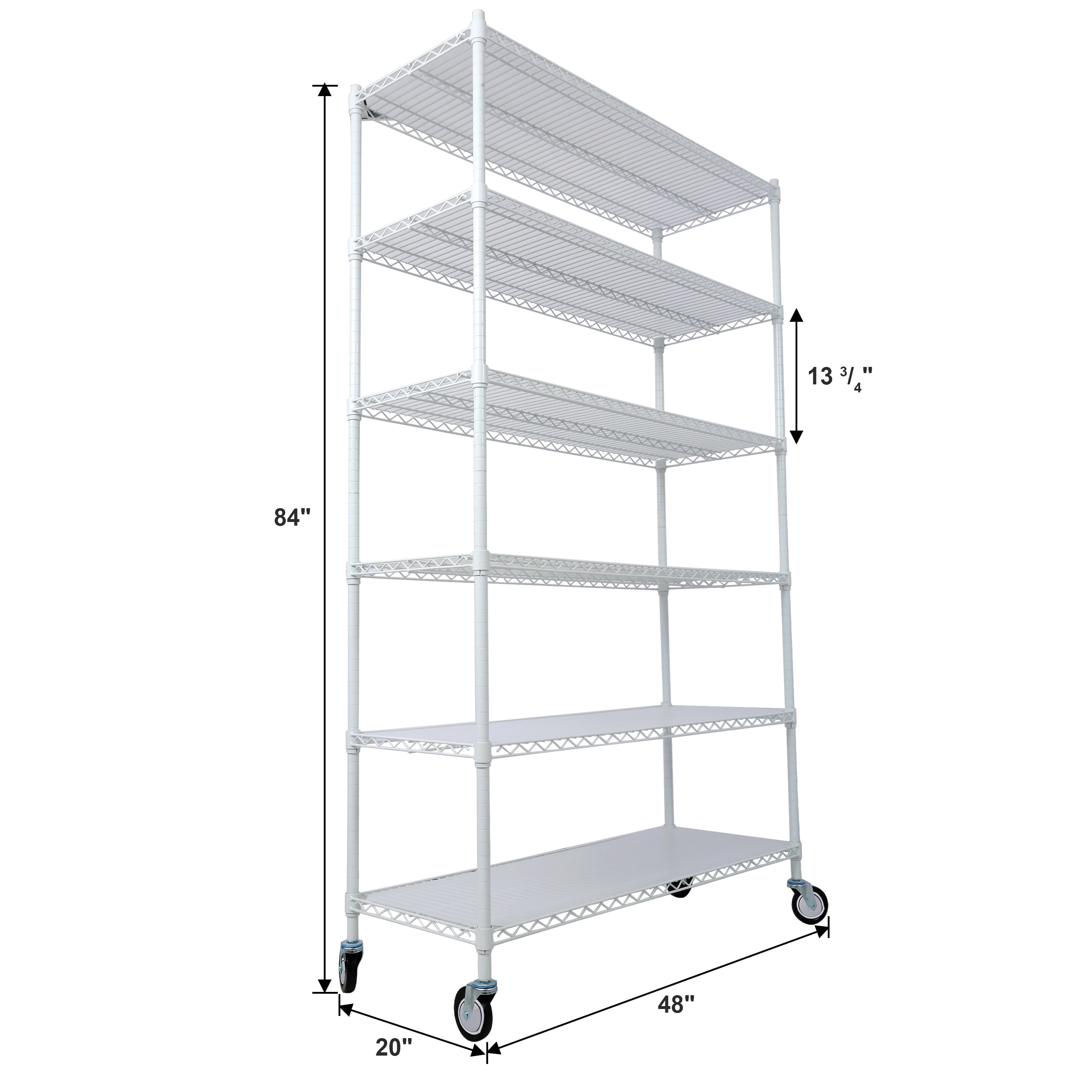 6-Tier Wire Shelving,Steel Storage Rack,Height Adjustable Metal Shelving for 1000 LBS Capacity,White