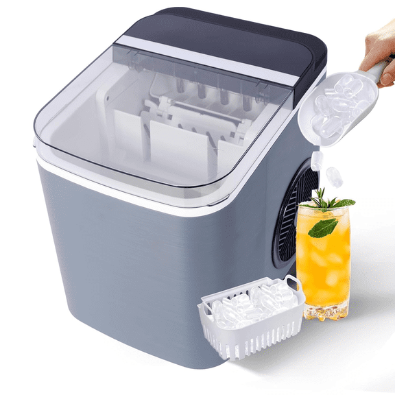 Urday Countertop Ice Maker Machine, 26 lbs in 24 Hours, 9 Ice Cubes Ready in 6 Mins, Portable Self-Cleaning Ice Machine with Ice Basket and Scoop for Home, Kitchen, Office, Bar