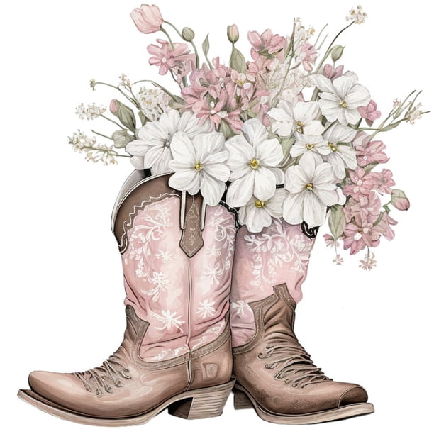 Pintura de diamante 5D DIY Taladro redondo completo Botas de vaquero occidental Decoración del hogar