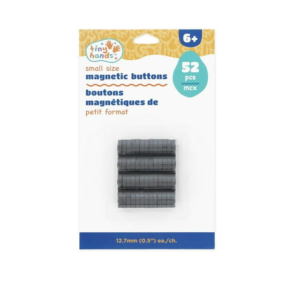 TINY HANDS Magnetic Buttons, 52 Pack, 12.7 mm (1/2 in) Round Magnets for Crafts & Learning