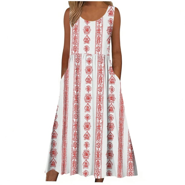 Bajo Vestido Pantalones Cortos Mujeres Casual Cuello Redondo Impresión Bolsillos sin Mangas Vestido para Verano Vestido Corto para Mujeres Verano