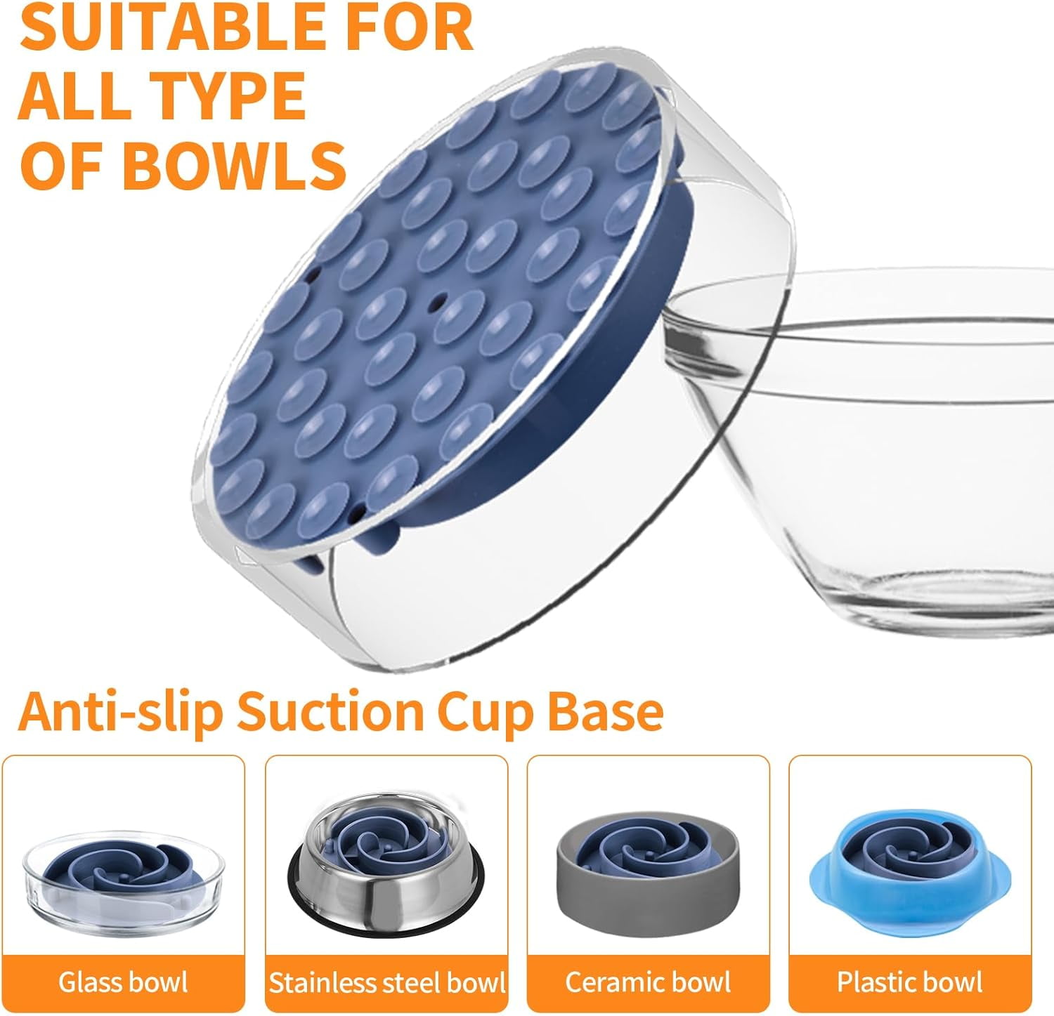 Slow Feeder Dog Bowls Insert,  Soft Silicone Slow Eating Feeder Insert with Suction Cups for Small, Medium and Large Dogs, Fit into Basic and Elevated Dog Bowls, Dark Blue Dark Blue,L