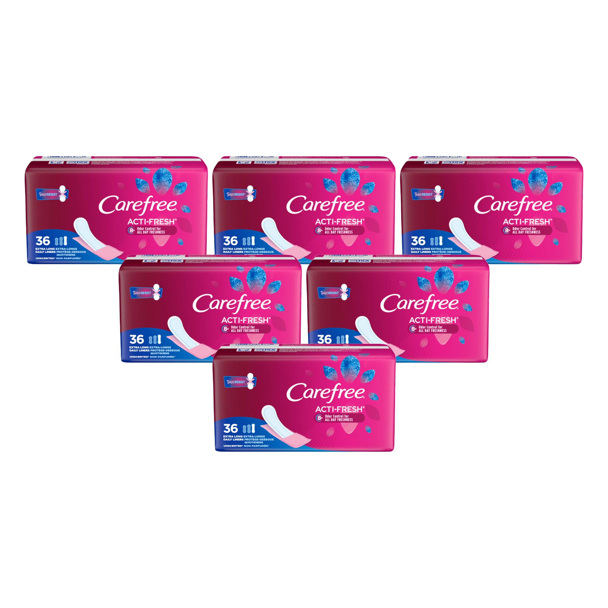 Carefree Acti-Fresh Extra Long Liners Unscented, 36 ea (Pack of 6) 