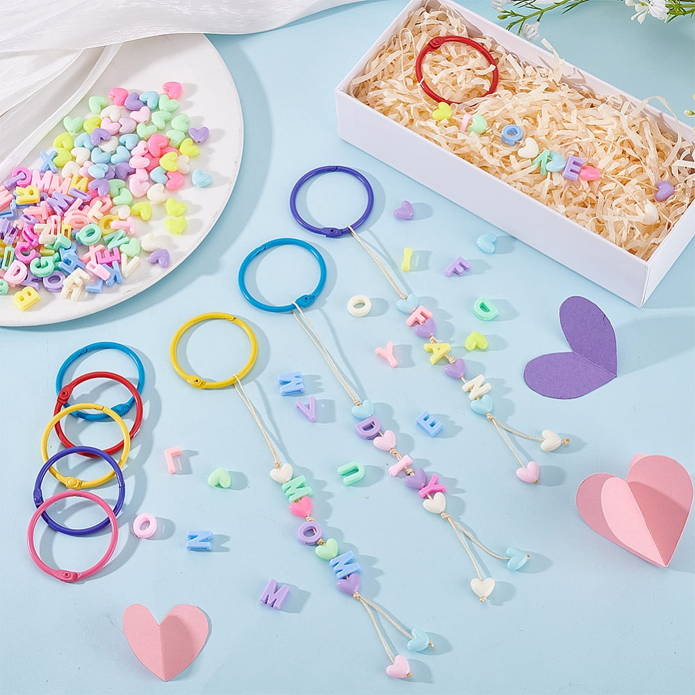 DIY Making Kit Including Nylon Thread Letter Opaque Acrylic Beads Polystyrene Plastic Beads Loose Leaf Book Binder Hinged Rings Mixed Color diy