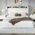 thumbnail image 6 of Amolife King Size Storage Bed Frame with Charging Station & 3 Drawers, Velvet Platform Bed with Upholstered Wingback Headboard, 1000 LBS Capacity, White, 6 of 14