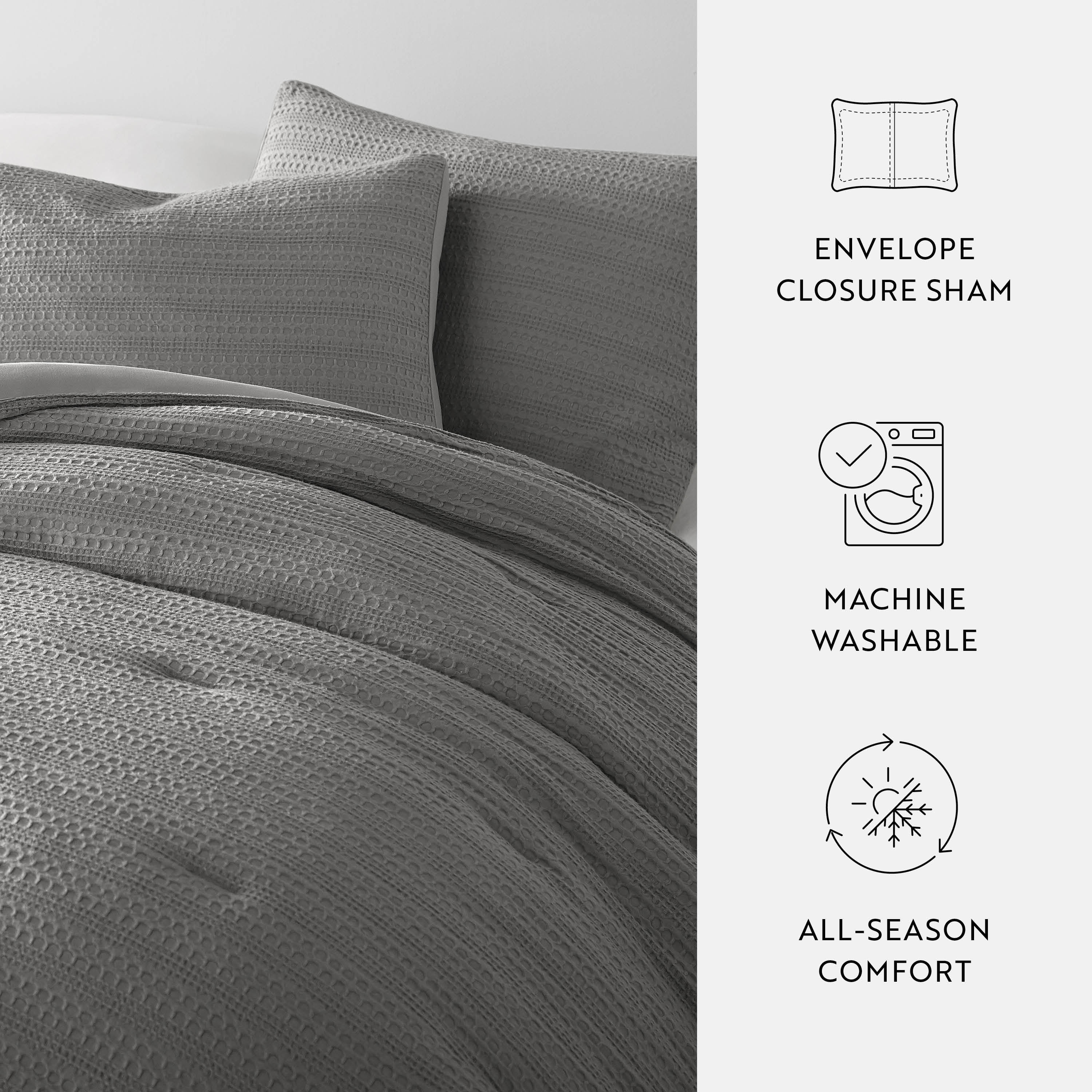 Textured Waffle Comforter Set in Fog Gray for Full/Queen Size Bedding by Comfort Canopy