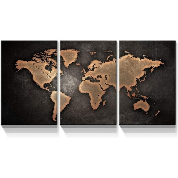 3 Panels World Map Vintage Background Wall Art Painting Pictures Print On Canvas Art The Picture for Home Office Modern Decoration - 12"x16" x 3 Panels