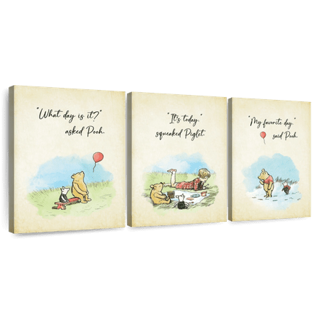 Elephant Stock Winnie The Pooh My Favorite Day Wall Art - Horizontal Multi Panel Canvas - Living Room Wall Decor - Kids And Nursery Multi Panel - Yellow And Blue Decor - 26" x 12"