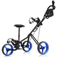 thumbnail image 1 of Patiojoy 3-Wheel Foldable Push Pull Club Trolley Golf Cart With Seat Scoreboard Bag Blue, 1 of 9