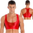 thumbnail image 3 of Traje de baño Sexy para hombre, Tops brillantes con cuello en U, Tops cortos sin mangas de Color sólido, camiseta sin mangas, ropa para discoteca, Tops deportivos para gimnasio y Fitness, 3 of 5