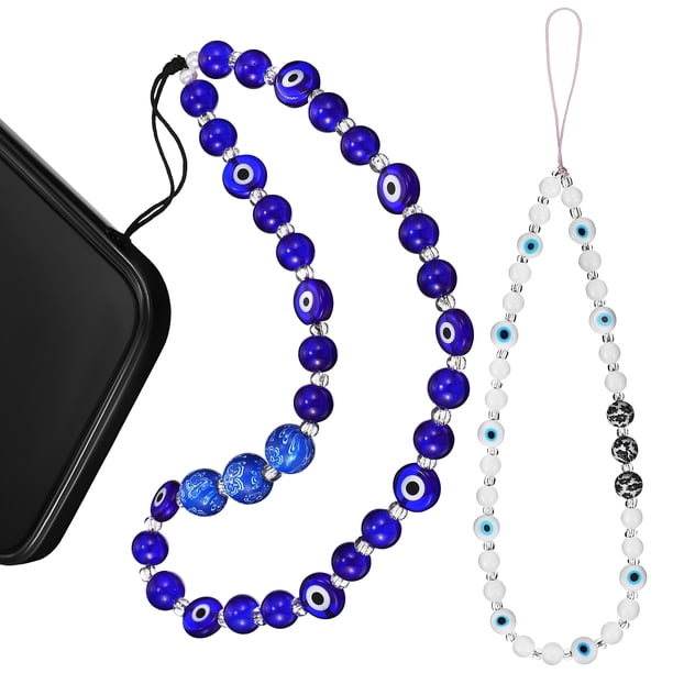piezas de cordones para teléfono con cuentas de ojo malvado, correas de muñeca, cadenas para teléfono, pulseras para teléfono, cadenas colgantes, accesorios