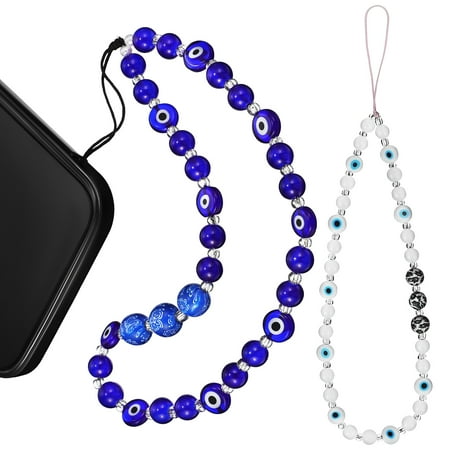 

NUOLUX 2 Pcs Beaded Phone Lanyards Evil Eye Beads Phone Charm Wrist Straps Phone Chain Straps Phone Bracelets Hanging Chains Accessories