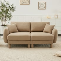 Boucle Fabric 2-seater Loveseat Sofa Couch With Distinctive Shell-shaped Armrests,Cylindrical Legs Wrapped with Self-fabric,Coffee Color