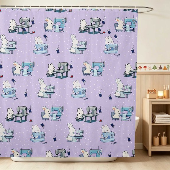 Erosebridal Bunny Shower Curtain 72Wx72L for Boys Girls, Sewing Machine Waterproof Bathroom Curtain