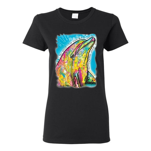 Wild Bobby Dean Russo Neon Colorfu Dolphin Animal Lover Women Graphic Tee, Black, Small