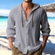 thumbnail image 4 of Camisa de lino con botones y capucha para hombre: manga larga, lengüetas para remangar, botones de madera, ropa de playa/casual, tallas S-XXXL, 4 of 8