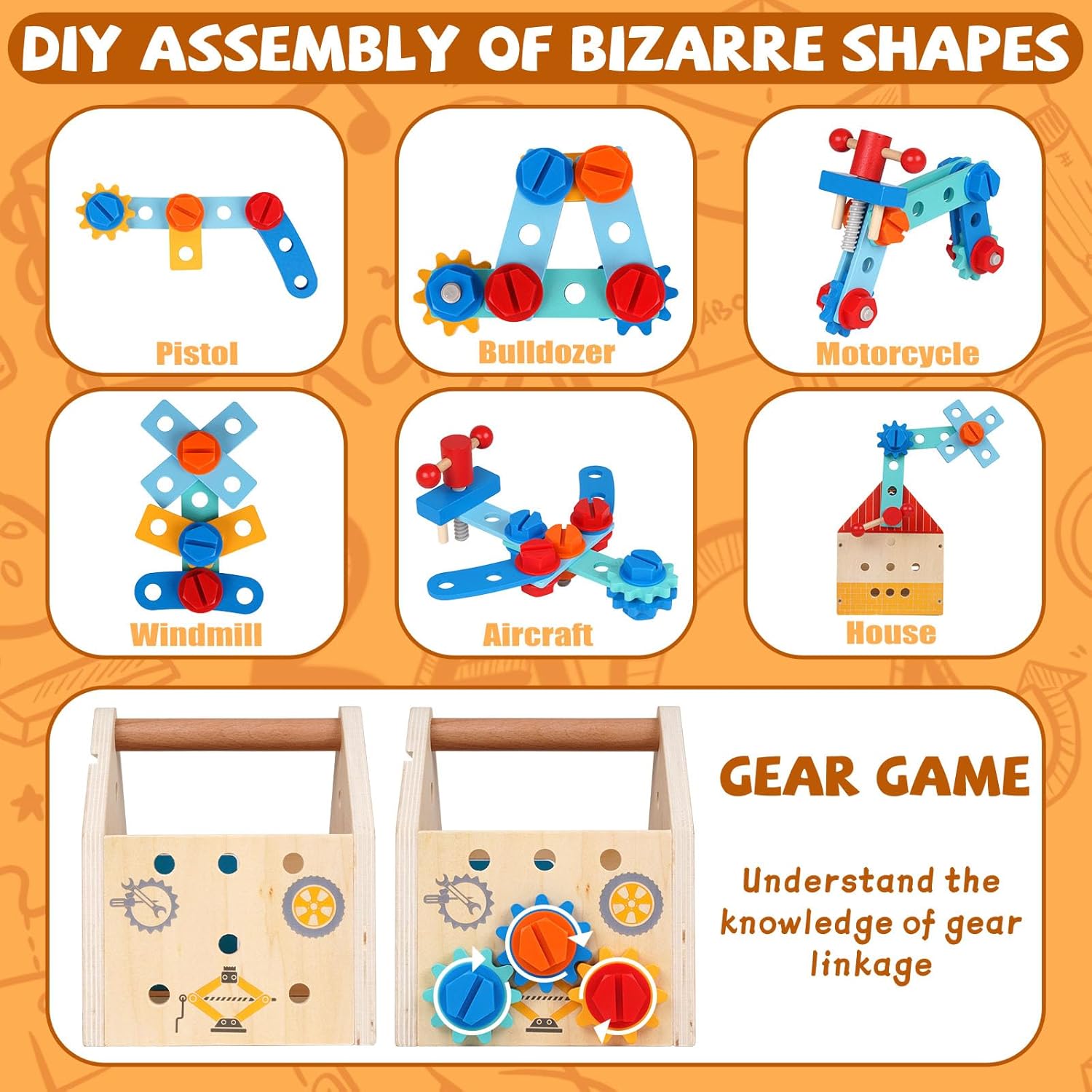 Set de herramientas de juguete para niños de 3 a 6 años, 33 piezas, juguetes Montessori para niños de 3 años, herramientas STEM con caja/casa, juguetes educativos de madera para niños y niñas de 3, 4, 5 y 6 años 7