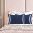 thumbnail image 2 of PiccoCasa Set of 2 Queen Satin Pillowcase Durable&Soft Zippered Navy Blue, 2 of 7
