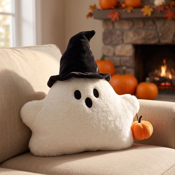 Halloween Pillows for Couch Halloween Plush Gift Cute Ghost Shaped Throw Pillow Decorative Sofa Cushion for Home Living Room Bedroom Sofa Supplies Office Car Decor
