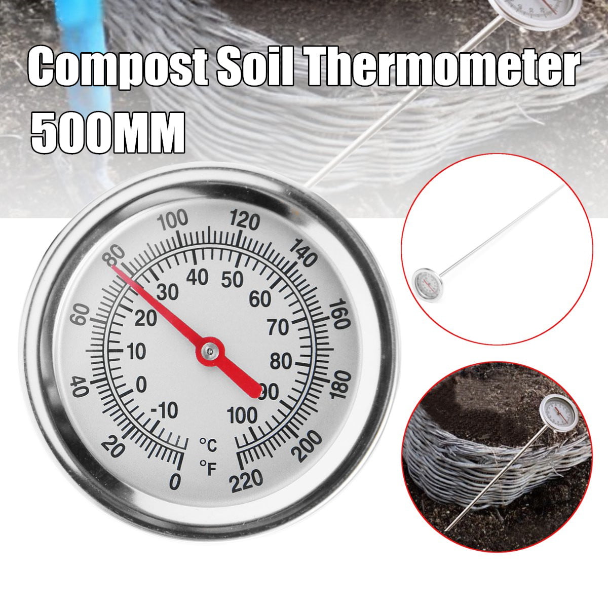50cm Premium Compost Soil Thermometer Garden Backyard Stainless Steel 0℃-120℃ 