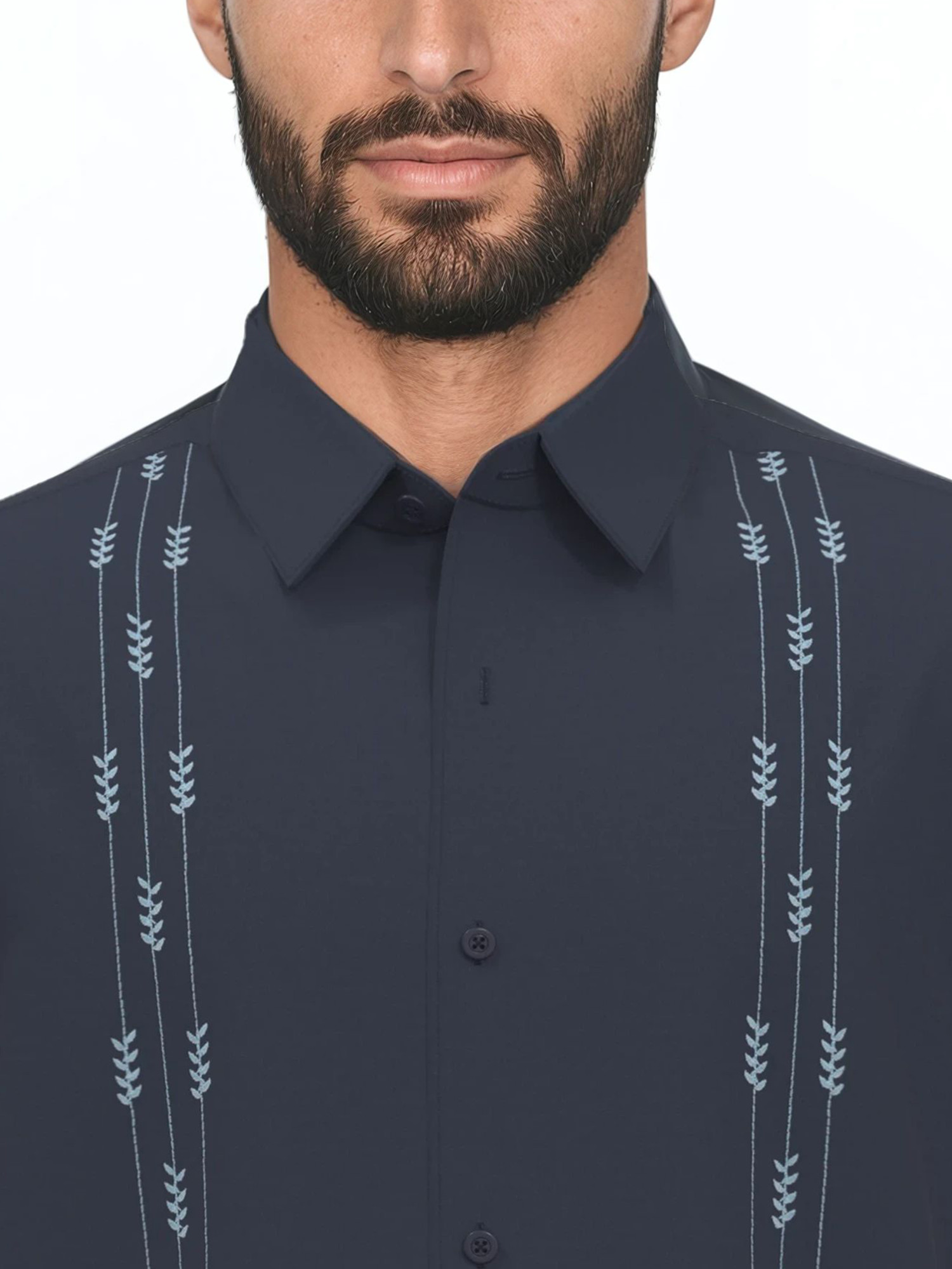 Havanera Men's and Big Men's Leaf Embroidered Panels Short Sleeve Button-Down Shirt, Sizes S-5XL