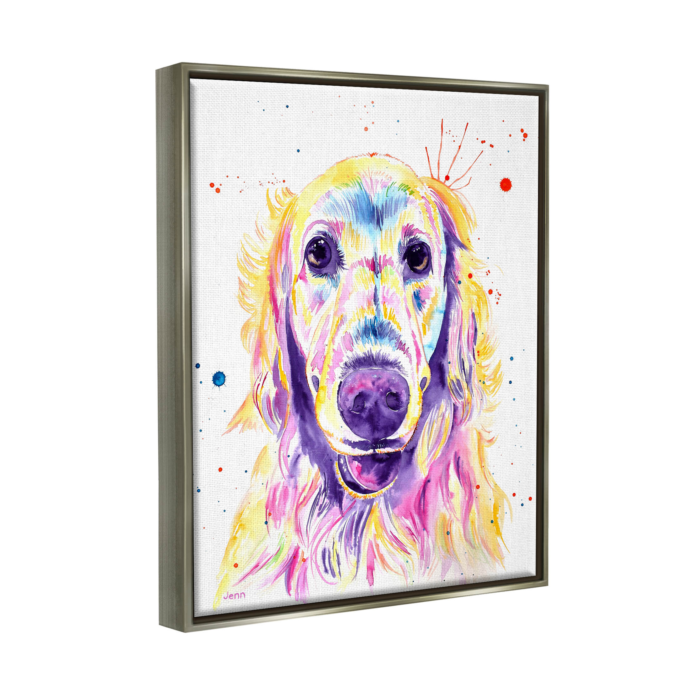 Vivid Retriever Dog Pet Portrait Animals & Insects Graphic Art Luster Gray Framed Art Print Wall Art