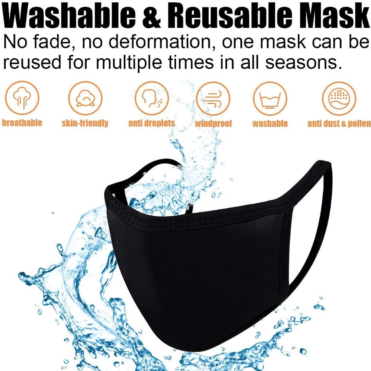 Face Mask 3 Pack Unisex Reusable Machine Wash for Men Women Made In USA