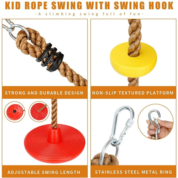 Mikewe Rope Swings For Kids Outdoor, Kids' Climbing Ropes Tree Swing With Platforms And Carabiner For Accessories Playground, Indoor Gym And Outside B