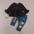 thumbnail image 6 of Kiapeise Little Girls Floral Ruffle Sleeve Shirt Ripped Jeans Denim Pants Set, 6 of 6